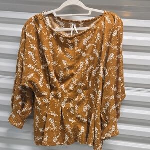 Antrhopologie Mustard Yellow Floral Dolman Blouse Small EUC no Belt